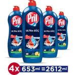 Pril Elde Yıkama Bulaşık Deterjanı Limon Kokulu 653 ml x 4 Adet Zorlu Yağları Kolayca Temizler