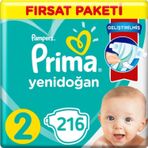 Prima 2 Beden Yenidoğan Bebek Bezi Fırsat Paketi (3*72) 216 Adet