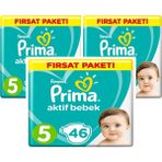 Prima Aktif Bebek Junior 5 Beden 46 x 3 138'li Bebek Bezi - Junior 5 Numara 12 - 25 kg 44'lü