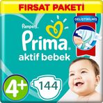 Prima Aktif Bebek No:4+ Maxi Plus 144 Adet Bebek Bezi