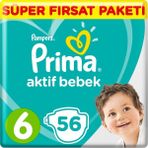 Prima Aktif Bebek No:6 XLarge 56 Adet Bebek Bezi