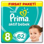 Prima Aktif Bebek No:8 XXXLarge 62 Adet Bebek Bezi