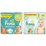 Prima Bebek Bezi Aktif Bebek 3 Numara 156 Adet Aylık Fırsat Paketi & Prima Bebek Bezi Premium Care 1 Beden 70 Adet Yenidoğan Jumbo Paket