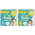 Prima Bebek Bezi Aktif Bebek 5 Numara 116 Adet Aylık Fırsat Paketi & Prima Bebek Bezi Aktif Bebek 6 Numara 56 Adet Ekstra Large Fırsat Paketi