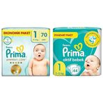 Prima Bebek Bezi Premium Care 1 Beden 70 Adet Yenidoğan Jumbo Paket & Prima Bebek Bezi Aktif Bebek 1 Numara 44 Adet Standart Paket