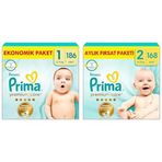 Prima Bebek Bezi Premium Care 1 Numara 186 Adet Yenidoğan Aylık Fırsat Paketi ve Prima Bebek Bezi Premium Care 2 Numara 168 Adet Aylık Fırsat Paketi