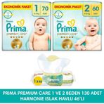 Prima Bebek Bezi Premium Care 1 Numara 70 Adet + Prima Bebek Bezi 2 Numara 60 Adet 2'li
