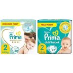 Prima Bebek Bezi Premium Care 2 Beden 60 Adet Mini Jumbo Paket & Prima Bebek Bezi Aktif Bebek 2 Numara 72 Adet Ekonomik Paket