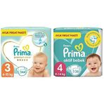Prima Bebek Bezi Premium Care 3 Beden 144 Adet Midi Aylık Fırsat Paketi & Prima Bebek Bezi Aktif Bebek 4 Numara 136 Adet Aylık Fırsat Paketi