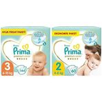 Prima Bebek Bezi Premium Care 3 Beden 144 Adet Midi Aylık Fırsat Paketi & Prima Bebek Bezi Premium Care 2 Beden 60 Adet Mini Jumbo Paket