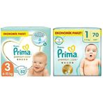 Prima Bebek Bezi Premium Care 3 Beden 52 Adet Midi Jumbo Paket & Prima Bebek Bezi Premium Care 1 Beden 70 Adet Yenidoğan Jumbo Paket