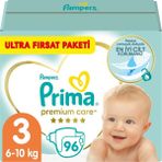 Prima Bebek Bezi Premium Care 3 Numara 96 Adet Fırsat Paketi - 3 Beden 6 - 10 kg 62'li