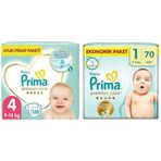 Prima Bebek Bezi Premium Care 4 Beden 126 Adet Maxi Aylık Fırsat Paketi & Prima Bebek Bezi Premium Care 1 Beden 70 Adet Yenidoğan Jumbo Paket