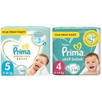 Prima Bebek Bezi Premium Care 5 Beden 108 Adet Junior Aylık Fırsat Paketi & Prima Bebek Bezi Aktif Bebek 4 Numara 136 Adet Aylık Fırsat Paketi