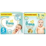 Prima Bebek Bezi Premium Care 5 Beden 108 Adet Junior Aylık Fırsat Paketi & Prima Bebek Bezi Premium Care 1 Beden 70 Adet Yenidoğan Jumbo Paket