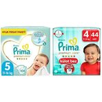 Prima Bebek Bezi Premium Care 5 Beden 108 Adet Junior Aylık Fırsat Paketi & Prima Bebek Bezi Premium Care Külot Bez 4 Numara 44 Adet İkiz Paket