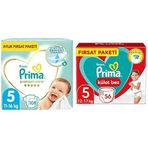 Prima Bebek Bezi Premium Care 5 Beden 108 Adet Junior Aylık Fırsat Paketi & Prima Külot Bebek Bezi 5 Numara 56'lı 12-17 kg Fırsat Paketi