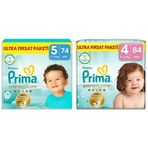 Prima Bebek Bezi Premium Care 5 Numara 74 Adet Ultra Fırsat Paketi ve Prima Bebek Bezi Premium Care 4 Numara 84 Adet Ultra Fırsat Paketi