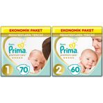 Prima Bebek Bezi Premium Care Yenidoğan 1 Beden 70 Adet + 2 Beden 60 Adet 2'li