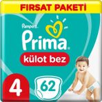 Prima Külot Bebek Bezi 4 Beden 62 Adet Fırsat Paketi 9 - 14 kg Ekstra Yumuşak