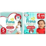 Prima Külot Bebek Bezi Premium Care 5 Beden 34 Adet Junior İkiz Paket & Prima Bebek Bezi Premium Care Külot Bez 4 Numara 44 Adet İkiz Paket