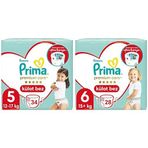 Prima Külot Bebek Bezi Premium Care 5 Beden 34 Adet Junior İkiz Paket & Prima Külot Bebek Bezi Premium Care 6 Numara 28'li 15+ kg