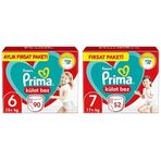 Prima Külot Bez 6 Beden 90 Bebek Bezi 15kg+ & Prima Bebek Bezi Külot Bez 7 Numara 52 Adet Fırsat Paketi
