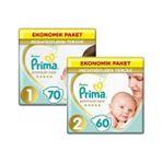 Prima Pampers Premium Care Bebek Bezi 1 Beden 70 Adet + 2 Beden 60 Adet Ekstra Yumuşak Bantlı