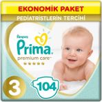 Prima Premium Care 3 Beden Bantlı Bebek Bezi 6-10 kg 104 Adet Pediatrist Tercihi