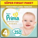 Prima Premium Care Bebek Bezi, Beden 4 (9-14 kg), 252 Adet