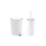 Primanova Lenox 5 Lt Pedallı Banyo Çöp Kovası Tuvalet Fırçası Set Beyaz 2'Li