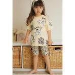 Prime Butik Leopar Desenli Kız Çocuk Kısa Taytlı Takım Alt Üsttakım - Leopar - Bej - 4 - 5 Yaş