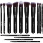 Prime Shany Bombshell 14 Parça Fırça Seti – Cosmetics Fırça Koleksiyonu - Komple Kabuki Makyaj Fırçası Seti Siyah - 14 Parça - Kestane Akaju - Option-1