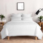Prime Sleeks Pamuk Saten Çizgili Tek Kişilik Otel Nevresim Takımı - Lastikli Çarşaf - 160 x 220 cm - Beyaz
