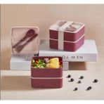 Prime Smart Bölmeli 2 Katlı Çatal Kaşıklı Pembe Beslenme Kabı Kare - Mürdüm