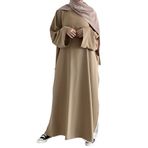 Pringbud Solid Bölünmüş Bisiklet Yaka Kaftan Abaya, Zarif Uzun Kollu Maksi Boy Elbise, Kadın Giyim, Haki, L