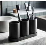 Print Zone Kolay Temizlenebilir 3 Bölmeli Diş Fırçalık ve Banyo Düzenleyici - Siyah