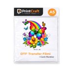 PRİNTCRAFT RENKLİ DÜŞLER ATÖLYESİ 9x10 cm Çiçek Bahçesi ve Kelebekler Modeli Ütü ile Yapışan DTF Transfer Baskı (A5)