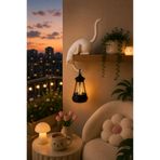 PRİNTELLA 23 CM Dekoratif Kedi ve Led Fener Seti – Modern Raf & Masa Süsü SB