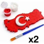 Printella 2li 23 Nisan Boyama Seti Türkiye Haritası Ay Yıldız Figürlü Fırça ve Boya Dahil - Beyaz