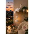 PRİNTELLA Dekoratif Kedi Raf Süsü ve Led Fener Seti 24CM – Modern Masa & Duvar Dekoru |BEYAZ