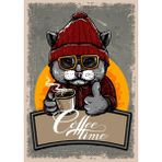 Printhome Ahşap Vintage Tablo " Coffee Time Cat "ahşap Mdf 25X35CM