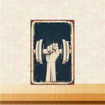 Printhome Ahşap Vintage Tablo " Dambıl Kaldıran El" Ahşap Mdf 25X35CM