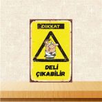 Printhome Ahşap Vintage Tablo " Dikkat Deli Çıkabilir" Ahşap Mdf 25X35CM