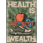 Printhome Ahşap Vintage Tablo " Health Is The Best Wealth "ahşap Mdf 25X35CM
