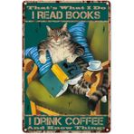 Printhome Ahşap Vintage Tablo " I Read Books Cat" Ahşap Mdf 25X35CM