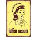 Printhome Ahşap Vintage Tablo " Lütfen Sessiz" Ahşap Mdf 25X35CM