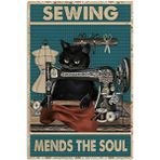 Printhome Ahşap Vintage Tablo " Sewing Mends The Soul" Ahşap Mdf 25X35 cm