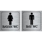 Printhome Bay-Bayan Wc Yönlendirme Yazısı Metal Gümüş 2'li 12X12 cm - 1 Adet