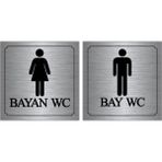 Printhome Bay-Bayan Wc Yönlendirme Yazısı Metal Gümüş 2'li 12X12 cm